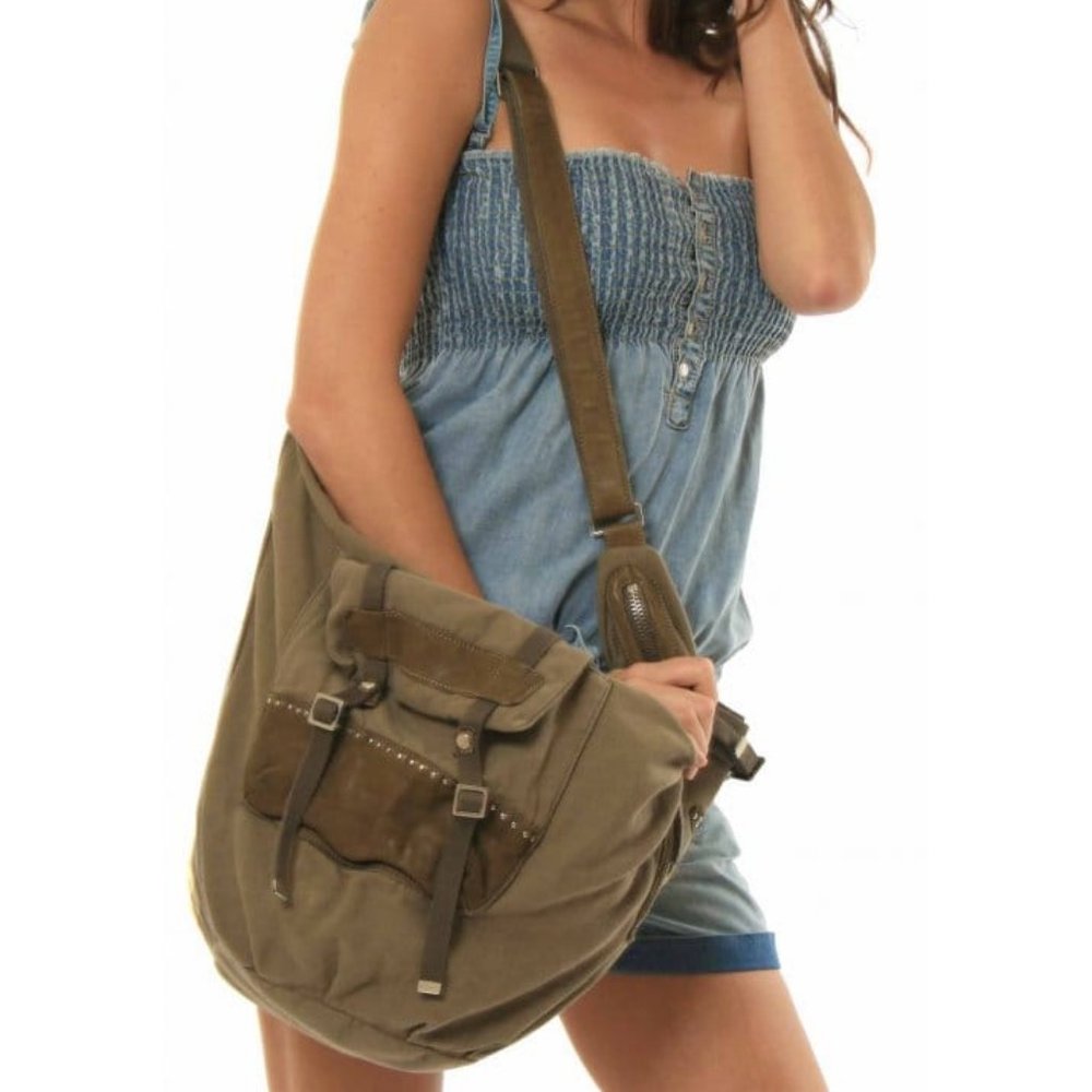 Ash Serena Denim & Leather Messenger Bag